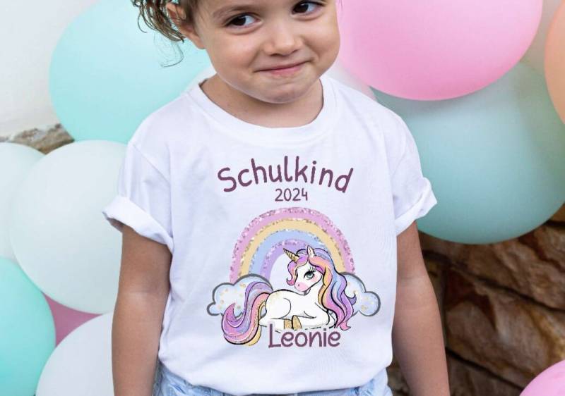Kinder T-Shirt Schulkind Einhorn Mädchen Mit Name Einschulungsshirt Personalisiert Geschenkidee Schulbeginn Spruch Einschulung von Geschenkelaedchen