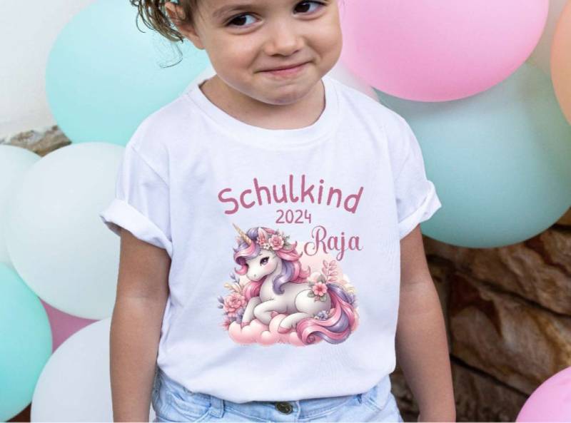 Kinder T-Shirt Schulkind Einhorn Mädchen Mit Name Einschulungsshirt Personalisiert Geschenkidee Schulbeginn Spruch Einschulung von Geschenkelaedchen
