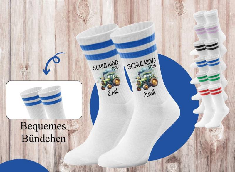 Personalisierte Kinder Socken Zur Einschulung Traktor Baumwoll-Kindersocken Mit Name Schulsocken Geschenk Größen 27-36 von Geschenkelaedchen