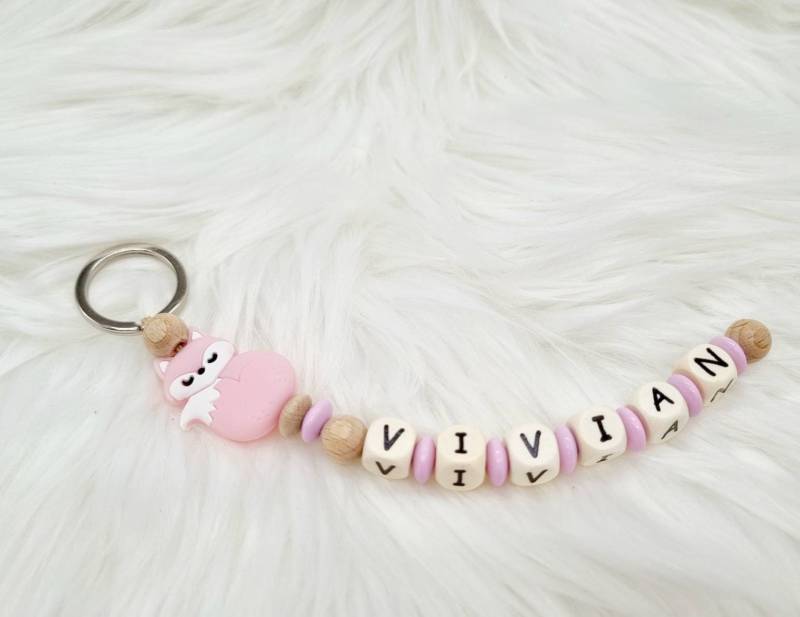 Personalisierter Schlüsselanhänger Mit Name Fuchs Einschulung Rosa von Geschenkelaedchen