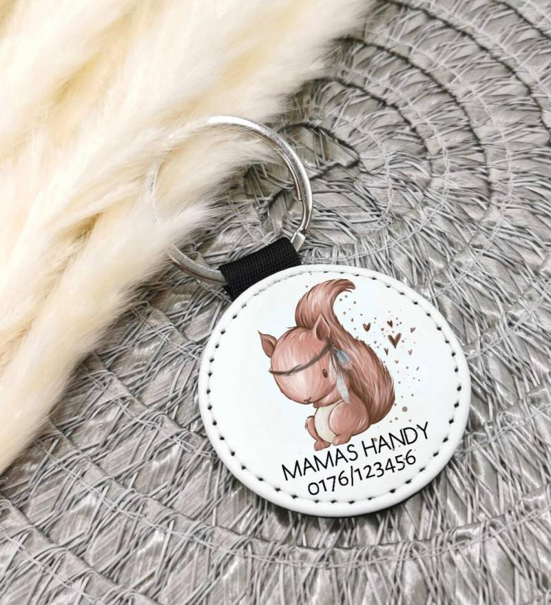 Schlüsselanhänger Eichhörnchen Mädchen Junge Notfallnummer Anhänger Taschenbaumler von Geschenkelaedchen