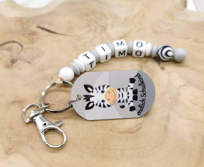 Schlüsselanhänger Mit Name Mädchen Jungen Zebra Geschenk Metall Endlich Schulkind Schule Geburtstag von Geschenkelaedchen