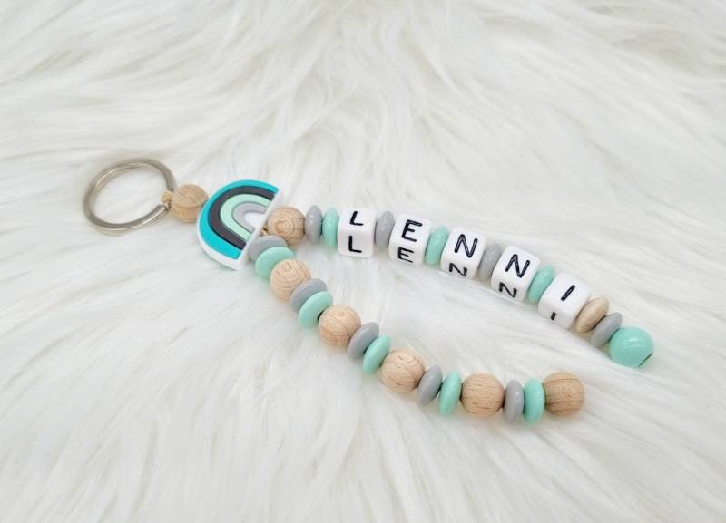 Schlüsselanhänger Mit Name Regenbogen Boho Geschenk Einschulung Erwachsene Mintgrün von Geschenkelaedchen