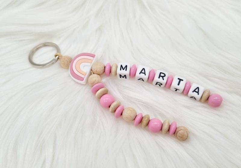 Schlüsselanhänger Mit Name Regenbogen Boho Geschenk Einschulung Erwachsene Rosa von Geschenkelaedchen