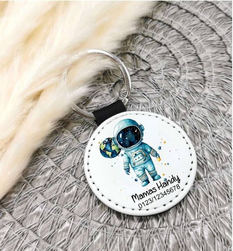 Schlüsselanhänger Notfallnummer Astronaut Junge Rakete Anhänger Schulranzen Notfallanhänger von Geschenkelaedchen