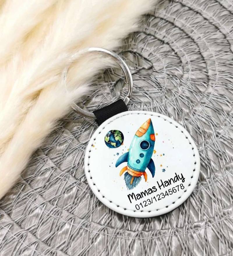 Schlüsselanhänger Notfallnummer Rakete Junge Astronaut Anhänger Schulranzen Notfallanhänger von Geschenkelaedchen