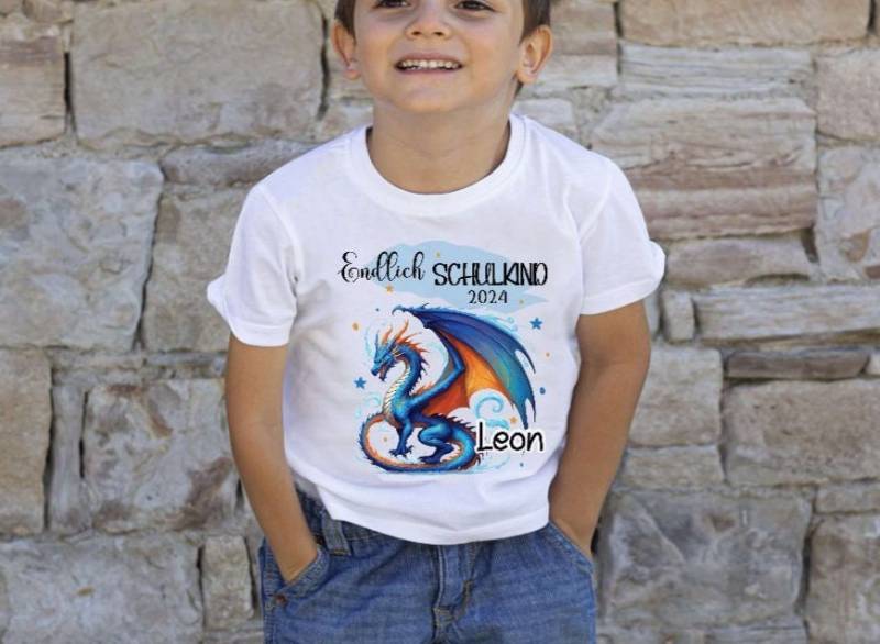 Schulkind T Shirt Personalisiert Drache Mit Name Junge Personalisiert Geschenkidee Schulbeginn Einschulung von Geschenkelaedchen