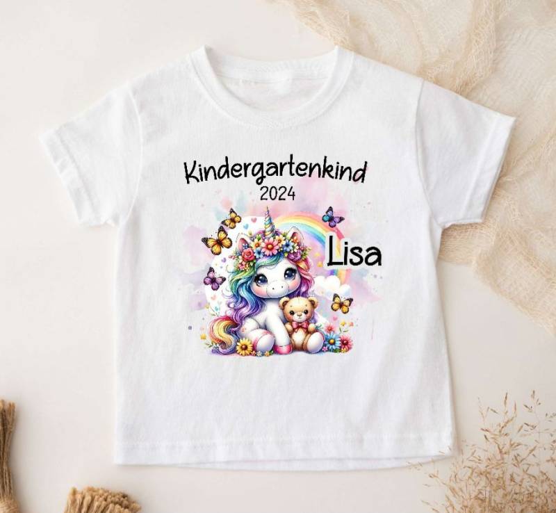 T-Shirt Kindergartenkind Einhorn Mit Name Mädchen Personalisiert Kindergarten Kita Kind Erster Tag Outfit von Geschenkelaedchen