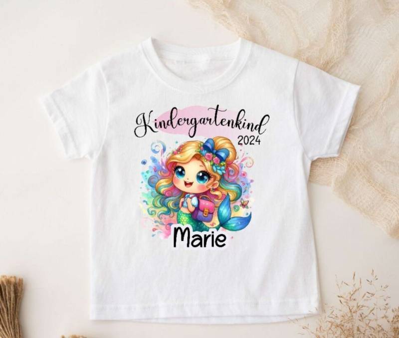 T-Shirt Kindergartenkind Meerjungfrau Mit Name Mädchen Personalisiert Kindergarten Kita Kind Erster Tag von Geschenkelaedchen