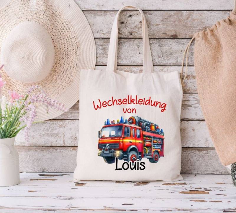 Wechselkleidung Feuerwehrauto Tasche Personalisiert Mit Name Junge Wechselwäsche Tragetasche Kita von Geschenkelaedchen