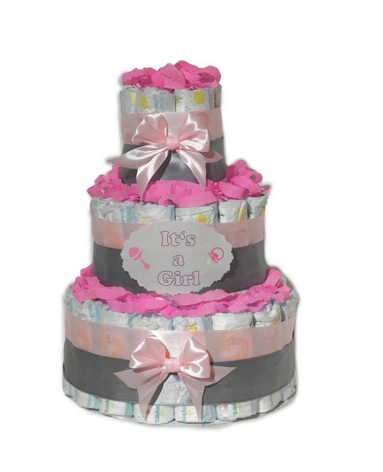 Geschenketorten-Gebhardt Windeln Windeltorte, Windelgeschenk für Mädchen, It's a Girl rosa-grau, Süße Geschenkidee zur Geburt von Geschenketorten-Gebhardt