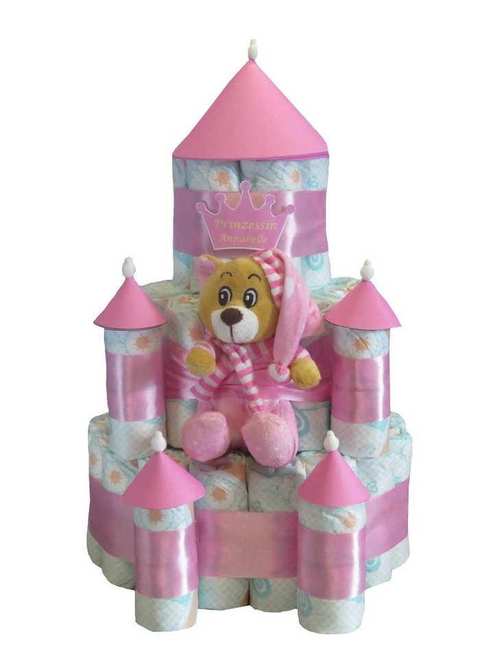 Geschenketorten-Gebhardt Windeln Windeltorte, Windelschloß mit Bär rosa, Windelgeschenk Mädchen von Geschenketorten-Gebhardt