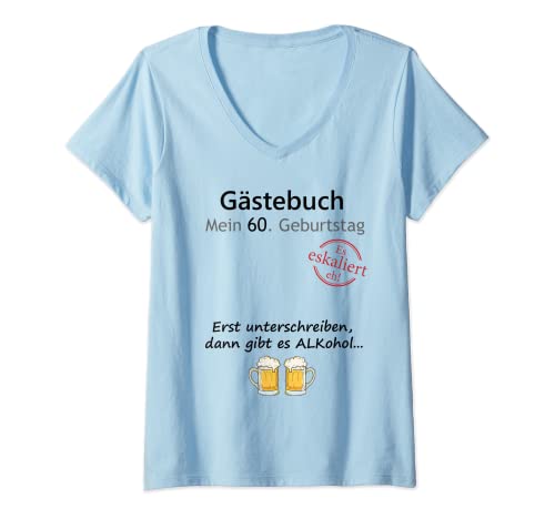 Damen Gästebuch zum 60. Geburtstag Junge Mädchen Party Gästebuch Lustiges Design T-Shirt mit V-Ausschnitt von Geschenkidee 1962 Damen Herren Geburtstagsgeschenk