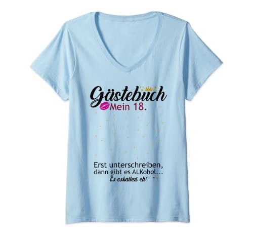 Damen Gästebuch zum 18. Geburtstag Junge Mädchen Lustiges Design T-Shirt mit V-Ausschnitt Damen Gästebuch zum 18. Geburtstag Junge Mädchen Lustiges Design T-Shirt mit V-Ausschnitt von Geschenkidee 2004 Damen Herren Geburtstagsgeschenk