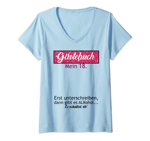 Damen Gästebuch zum 18. Geburtstag Junge Mädchen Lustiges Design T-Shirt mit V-Ausschnitt Damen Gästebuch zum 18. Geburtstag Junge Mädchen Lustiges Design T-Shirt mit V-Ausschnitt von Geschenkidee 2004 Damen Herren Geburtstagsgeschenk