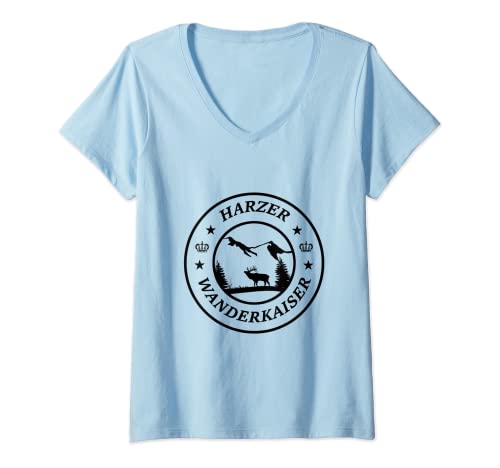 Damen Harzer Wanderkaiser Tour Weg Wandern Harz Brocken Geschenk T-Shirt mit V-Ausschnitt Damen Harzer Wanderkaiser Tour Weg Wandern Harz Brocken Geschenk T-Shirt mit V-Ausschnitt von Geschenkidee Camping Wanderkaiserin Wald Berg See