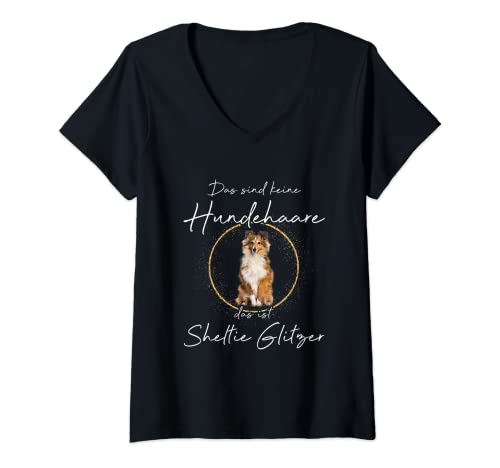 Damen Das ist Sheltie Glitzer Shetland Sheepdog Hund Hunde T-Shirt mit V-Ausschnitt Damen Das ist Sheltie Glitzer Shetland Sheepdog Hund Hunde T-Shirt mit V-Ausschnitt von Geschenkidee Das ist Sheltie Glitzer
