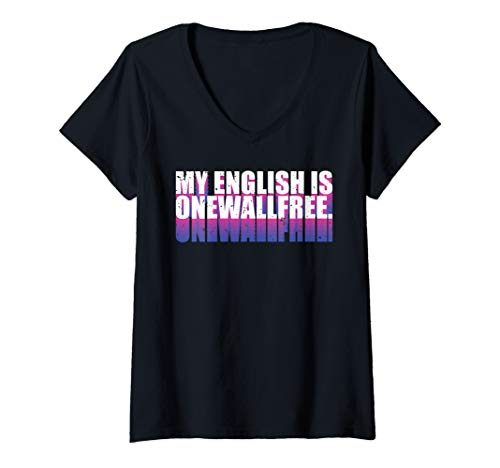 Damen MY ENGLISH IS ONEWALLFREE Denglisch Englisch Lehrer Sprüche T-Shirt mit V-Ausschnitt Damen MY ENGLISH IS ONEWALLFREE Denglisch Englisch Lehrer Sprüche T-Shirt mit V-Ausschnitt von Geschenkidee Denglisch Englischlehrer