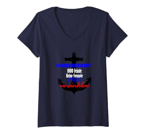 Damen Rostock Hansestadt unsinkbar Fußball Ostsee Hanseaten Hafen T-Shirt mit V-Ausschnitt Damen Rostock Hansestadt unsinkbar Fußball Ostsee Hanseaten Hafen T-Shirt mit V-Ausschnitt von Geschenkidee Geschenk Fan Fußball Sport Heimat See