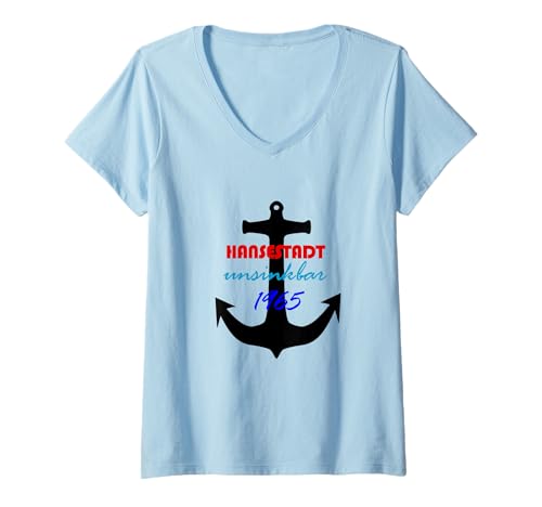 Damen Rostock Hansestadt unsinkbar Fußball Ostsee Hanseaten Hafen T-Shirt mit V-Ausschnitt Damen Rostock Hansestadt unsinkbar Fußball Ostsee Hanseaten Hafen T-Shirt mit V-Ausschnitt von Geschenkidee Geschenk Fan Fußball Sport Heimat See