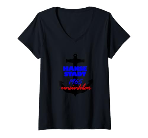 Damen Rostock Hansestadt unsinkbar Fußball Ostsee Hanseaten Hafen T-Shirt mit V-Ausschnitt Damen Rostock Hansestadt unsinkbar Fußball Ostsee Hanseaten Hafen T-Shirt mit V-Ausschnitt von Geschenkidee Geschenk Fan Fußball Sport Heimat See