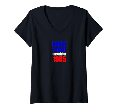 Damen Rostock Hansestadt unsinkbar Fußball Ostsee Hanseaten Hafen T-Shirt mit V-Ausschnitt Damen Rostock Hansestadt unsinkbar Fußball Ostsee Hanseaten Hafen T-Shirt mit V-Ausschnitt von Geschenkidee Geschenk Fan Fußball Sport Heimat See