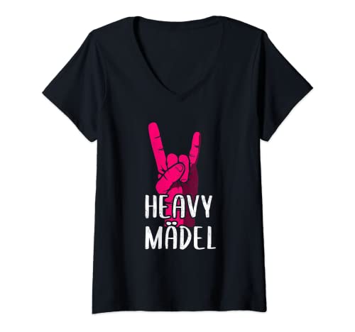 Damen Heavy Mädel Metal Fan Rocker Biker Metal Musik T-Shirt mit V-Ausschnitt von Geschenkidee Musik Rockfan lustiges Design