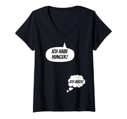 Damen Ich habe Hunger Lustige Schwangerschaft Verkünden Mama T-Shirt mit V-Ausschnitt von Geschenkidee Schwangere Werdende Mutter Baby