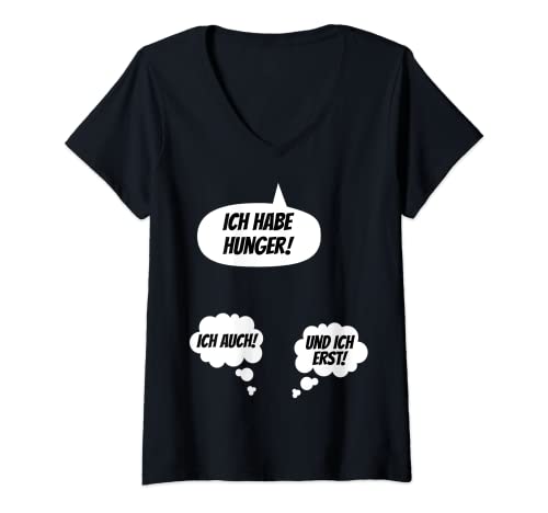 Damen Ich habe Hunger Lustige Schwangerschaft Verkünden Zwillinge T-Shirt mit V-Ausschnitt Damen Ich habe Hunger Lustige Schwangerschaft Verkünden Zwillinge T-Shirt mit V-Ausschnitt von Geschenkidee Schwangere Zwillinge Werdende Mutter