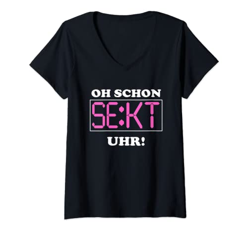 Damen Oh schon Sekt Uhr Zeit für Sekt T-Shirt mit V-Ausschnitt Damen Oh schon Sekt Uhr Zeit für Sekt T-Shirt mit V-Ausschnitt von Geschenkidee Sekttrinker Sektuhr