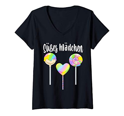 Damen Süßes Mädchen Kinder Zuckermaus Süßigkeit Lollipop Lutscher T-Shirt mit V-Ausschnitt Damen Süßes Mädchen Kinder Zuckermaus Süßigkeit Lollipop Lutscher T-Shirt mit V-Ausschnitt von Geschenkidee Tochter Naschkatze Schleckermaul