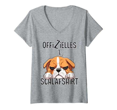 Damen Offizielles Schlafshirt Hund Boxer Schlafanzug Lustig T-Shirt mit V-Ausschnitt Damen Offizielles Schlafshirt Hund Boxer Schlafanzug Lustig T-Shirt mit V-Ausschnitt von Geschenkidee Weihnachtsgeschenk