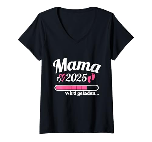 Damen Mama 2025 Wird Geladen - Lustige Schwangerschaft Verkünden T-Shirt mit V-Ausschnitt Damen Mama 2025 Wird Geladen - Lustige Schwangerschaft Verkünden T-Shirt mit V-Ausschnitt von Geschenkidee Werdender Vater Eltern Mama Schwanger