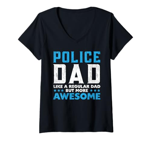 Damen Polizeivater Cooler Polizeivater T-Shirt mit V-Ausschnitt Damen Polizeivater Cooler Polizeivater T-Shirt mit V-Ausschnitt von Geschenkidee der Polizeieinheit