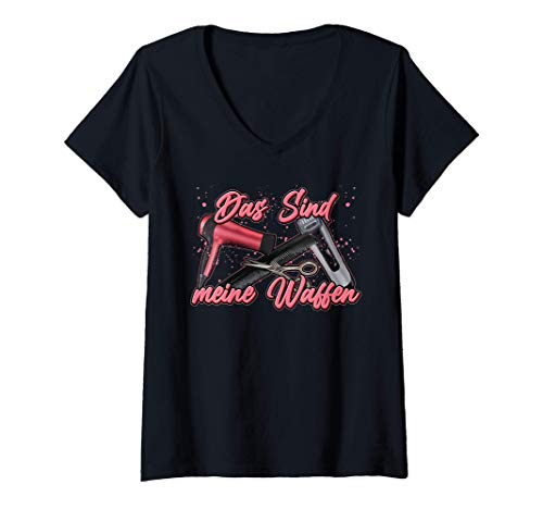 Damen Friseur Kosmetikerin Das sind meine Waffen Frisur Friseurin T-Shirt mit V-Ausschnitt Damen Friseur Kosmetikerin Das sind meine Waffen Frisur Friseurin T-Shirt mit V-Ausschnitt von Geschenkidee für Friseurinnen Kosmetikerinnen