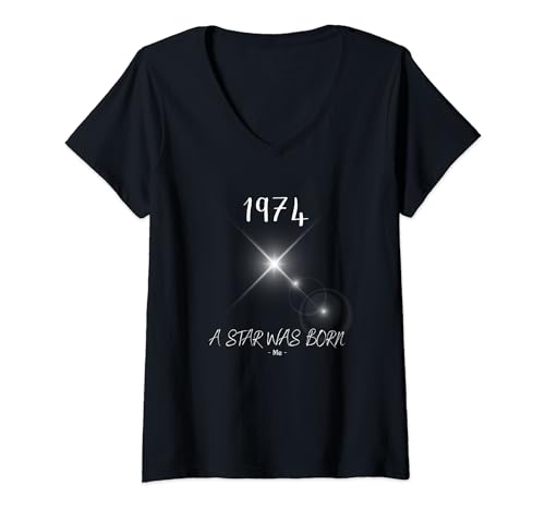 Damen A Star Was Born 1974 Jahrgang Geburtstag T-Shirt mit V-Ausschnitt Damen A Star Was Born 1974 Jahrgang Geburtstag T-Shirt mit V-Ausschnitt von Geschenkidee für Geburtstagskind Jahrgang 1974