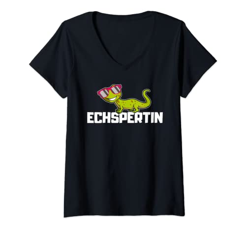 Damen Echspertin Echsperte Eidechse Echse Reptilien T-Shirt mit V-Ausschnitt Damen Echspertin Echsperte Eidechse Echse Reptilien T-Shirt mit V-Ausschnitt von Geschenkidee für Reptilien Experten