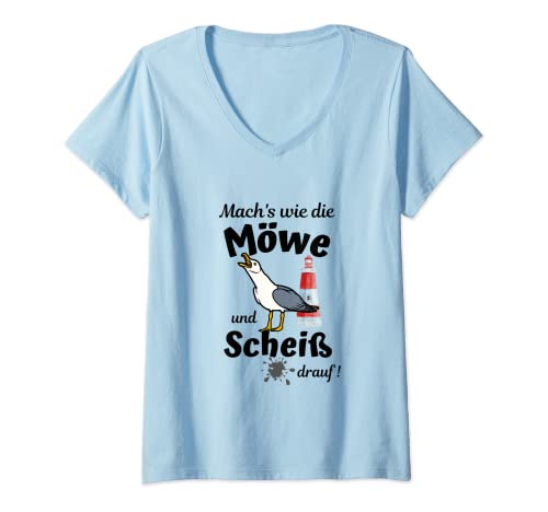 Damen Ostsee Fun-Mach's wie die Möwe und Scheiß drauf T-Shirt mit V-Ausschnitt Damen Ostsee Fun-Mach's wie die Möwe und Scheiß drauf T-Shirt mit V-Ausschnitt von Geschenkidee mit coolen Möwen Spruch - ak71design