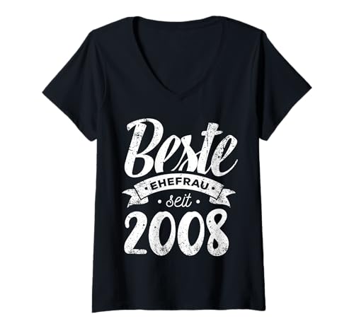 Damen Beste Ehefrau seit 2008 zum 17. Hochzeitstag Vintage Retro T-Shirt mit V-Ausschnitt Damen Beste Ehefrau seit 2008 zum 17. Hochzeitstag Vintage Retro T-Shirt mit V-Ausschnitt von Geschenkidee zum 13ten Hochzeitstag Jahrestage