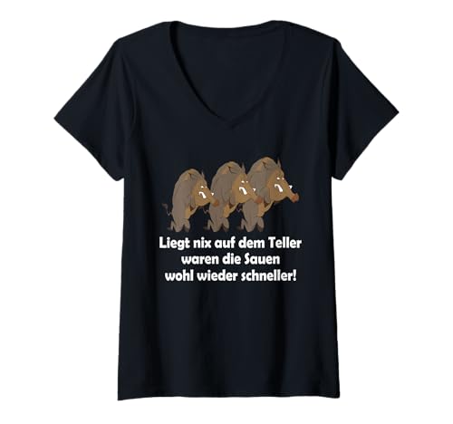 Damen liegt nix auf dem Teller Waren die sauen wohl Wieder T-Shirt mit V-Ausschnitt von Geschenkidee zum Geburtstag Freunde und Verwandte