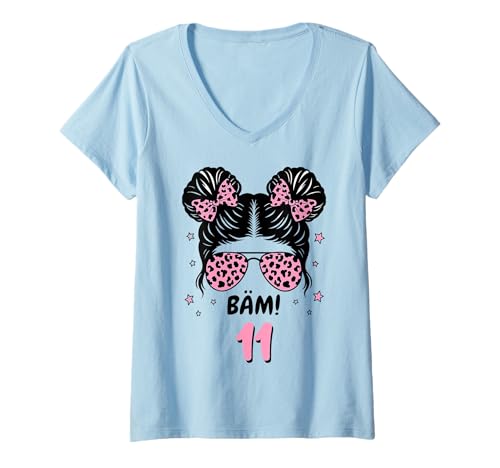 Damen BÄM 11 Geburtstag Mädchen Pink 11 Jahre 11. Geburtstag T-Shirt mit V-Ausschnitt von Geschenkideen 11. Geburtstag Mädchen