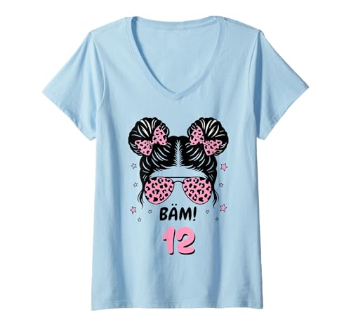 Damen BÄM 12 Geburtstag Mädchen Pink 12 Jahre 12. Geburtstag T-Shirt mit V-Ausschnitt von Geschenkideen 12. Geburtstag Mädchen