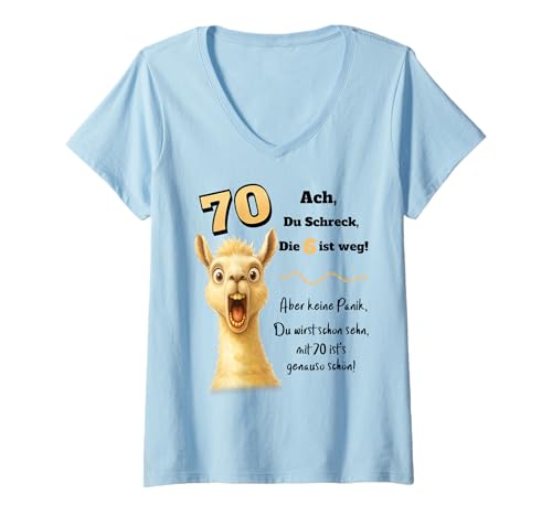 Damen Lustiges 70 Geburtstag Lama Spruch Design Siebzig T-Shirt mit V-Ausschnitt von Geschenkideen 70. Geburtstag