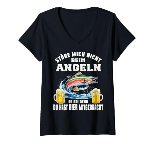 Damen Angler Fischer Fischerhut Angel - Lustige Angel Spruch T-Shirt mit V-Ausschnitt Damen Angler Fischer Fischerhut Angel - Lustige Angel Spruch T-Shirt mit V-Ausschnitt von Geschenkideen Fischen Deko Angelzubehör Köder Wels