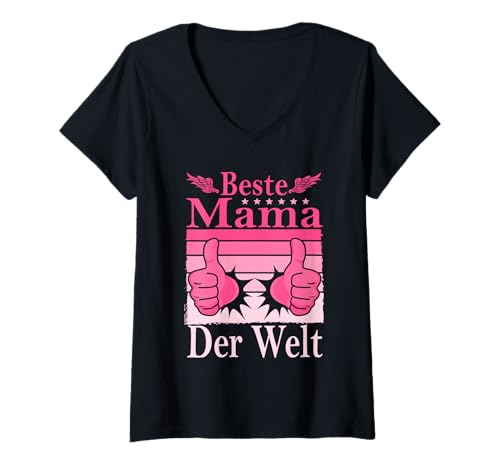 Damen Lustiger Mutter Spruch Beste Mama Der Welt Muttertag T-Shirt mit V-Ausschnitt von Geschenkideen Für Mama Frauen Und Mütter Mit Herz
