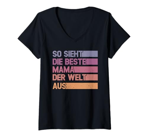 Damen Lustiger Mutter Spruch Beste Mama Der Welt Muttertag T-Shirt mit V-Ausschnitt von Geschenkideen Für Mama Frauen Und Mütter Mit Herz