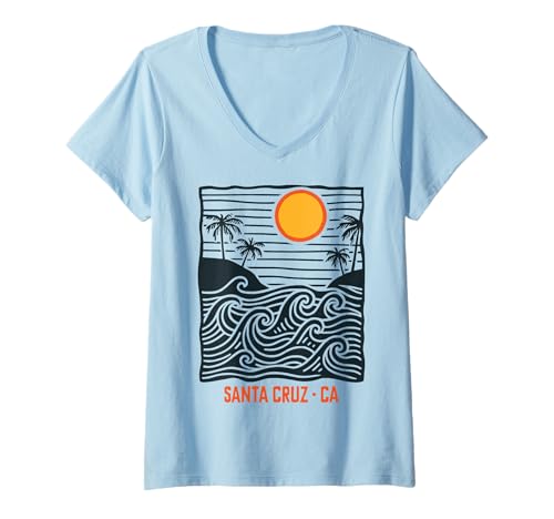 Damen Santa Cruz CA Wellen Palmen Sonnenuntergang T-Shirt mit V-Ausschnitt Damen Santa Cruz CA Wellen Palmen Sonnenuntergang T-Shirt mit V-Ausschnitt von Geschenkideen Santa Cruz & California Fans