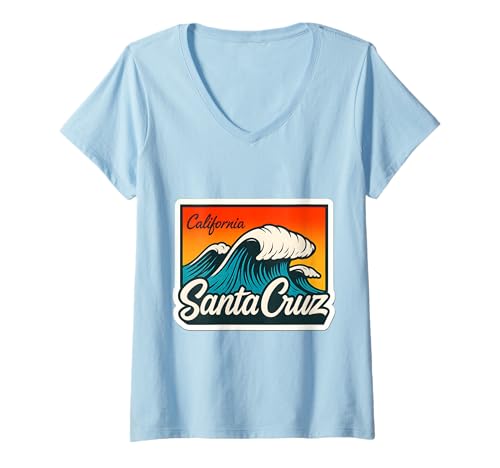 Damen Santa Cruz Surf Welle Kalifornien Vintage Beach T-Shirt mit V-Ausschnitt von Geschenkideen Santa Cruz & California Fans