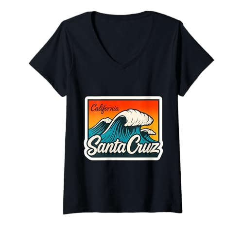 Damen Santa Cruz Surf Welle Kalifornien Vintage Beach T-Shirt mit V-Ausschnitt Damen Santa Cruz Surf Welle Kalifornien Vintage Beach T-Shirt mit V-Ausschnitt von Geschenkideen Santa Cruz & California Fans