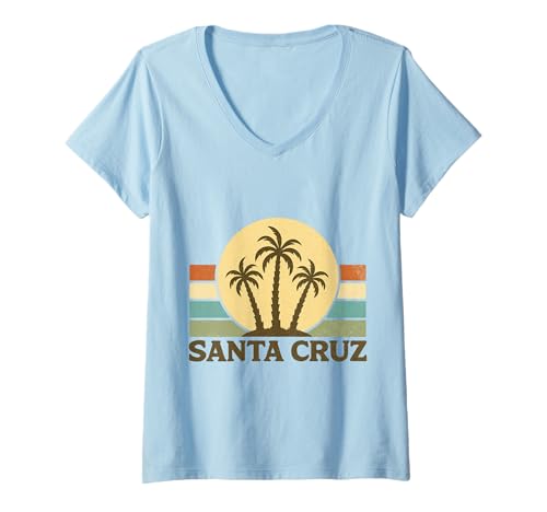 Damen Santa Cruz Vintage Palmen Retro Sunset Kalifornien T-Shirt mit V-Ausschnitt Damen Santa Cruz Vintage Palmen Retro Sunset Kalifornien T-Shirt mit V-Ausschnitt von Geschenkideen Santa Cruz & California Fans